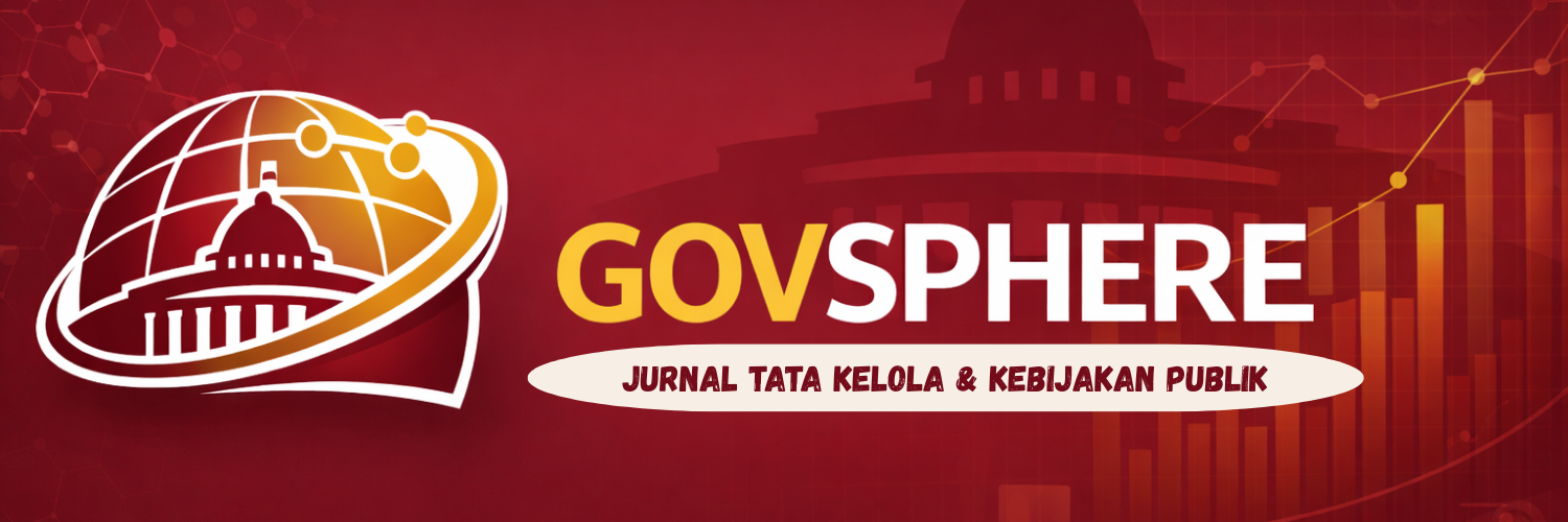 GOVSPHERE homepage banner with maroon background, globe logo, and governance-themed graphics.